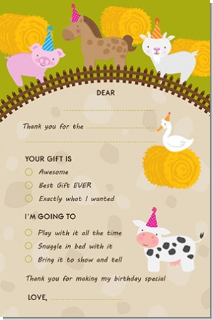Petting Zoo - Birthday Party Fill In Thank You Cards