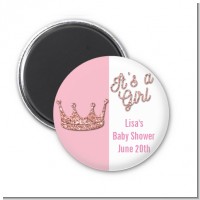 Pink Glitter Baby Crown - Personalized Baby Shower Magnet Favors