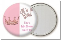 Pink Glitter Baby Crown - Personalized Baby Shower Pocket Mirror Favors