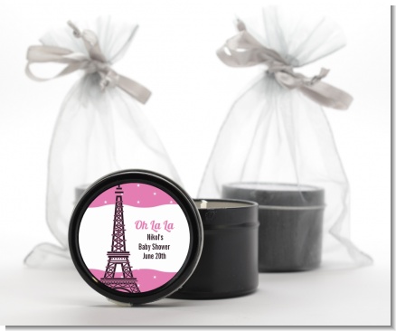 Pink Poodle in Paris - Baby Shower Black Candle Tin Favors