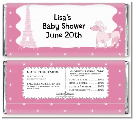 Pink Poodle in Paris - Personalized Baby Shower Candy Bar Wrappers