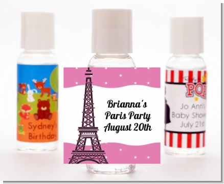 Pink Poodle in Paris - Personalized Birthday Party Hand Sanitizers Favors