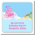 Pirate Ship Girl - Square Personalized Birthday Party Sticker Labels thumbnail