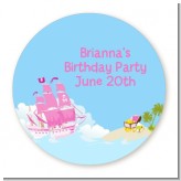 Pirate Ship Girl - Round Personalized Birthday Party Sticker Labels