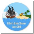 Pirate Ship - Round Personalized Baby Shower Sticker Labels thumbnail