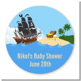 Pirate Ship - Round Personalized Baby Shower Sticker Labels