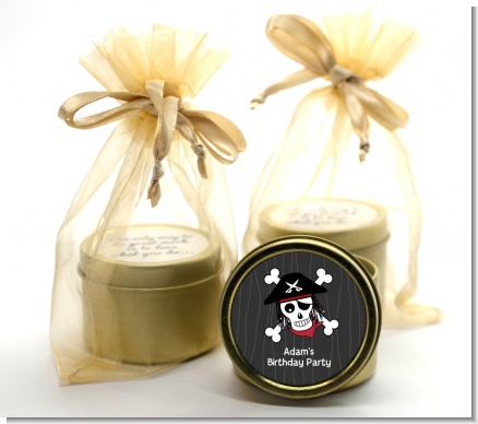 Pirate Skull - Birthday Party Gold Tin Candle Favors