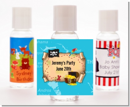 Pirate Treasure Map - Personalized Birthday Party Hand Sanitizers Favors