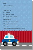 Police Car - Birthday Party Fill In Thank You Cards