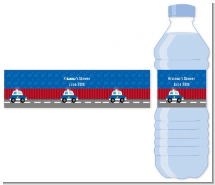 Police Car - Personalized Baby Shower Water Bottle Labels