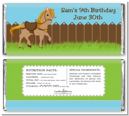 Pony Brown - Personalized Birthday Party Candy Bar Wrappers