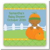 Pumpkin Baby African American - Square Personalized Baby Shower Sticker Labels