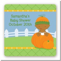 Pumpkin Baby African American - Square Personalized Baby Shower Sticker Labels