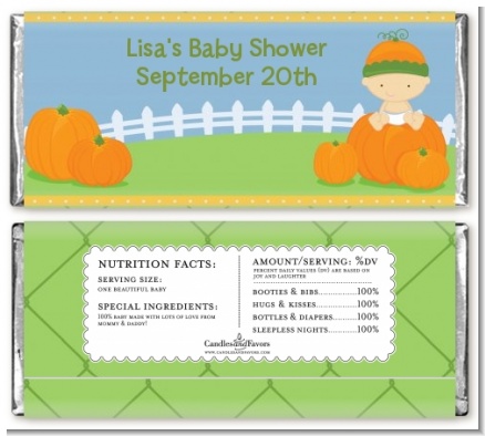 Pumpkin Baby Caucasian - Personalized Baby Shower Candy Bar Wrappers