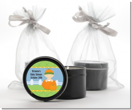 Pumpkin Baby Caucasian - Baby Shower Black Candle Tin Favors