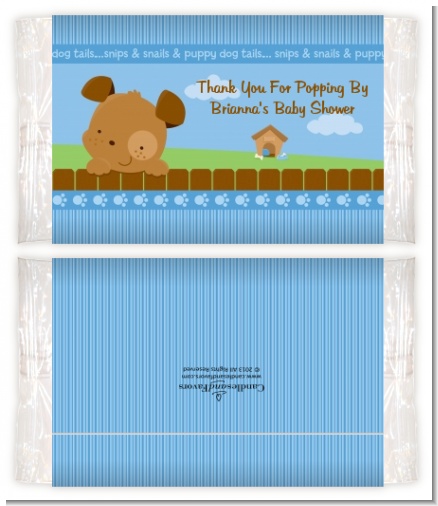 Puppy Dog Tails Boy - Personalized Popcorn Wrapper Baby Shower Favors
