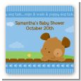 Puppy Dog Tails Boy - Square Personalized Baby Shower Sticker Labels thumbnail
