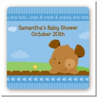 Puppy Dog Tails Boy - Square Personalized Baby Shower Sticker Labels