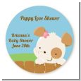 Puppy Dog Tails Girl - Round Personalized Baby Shower Sticker Labels thumbnail