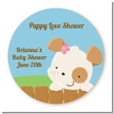 Puppy Dog Tails Girl - Round Personalized Baby Shower Sticker Labels