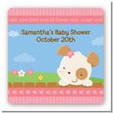 Puppy Dog Tails Girl - Square Personalized Baby Shower Sticker Labels