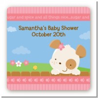 Puppy Dog Tails Girl - Square Personalized Baby Shower Sticker Labels