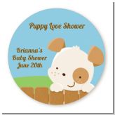 Puppy Dog Tails Neutral - Round Personalized Baby Shower Sticker Labels