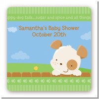 Puppy Dog Tails Neutral - Square Personalized Baby Shower Sticker Labels