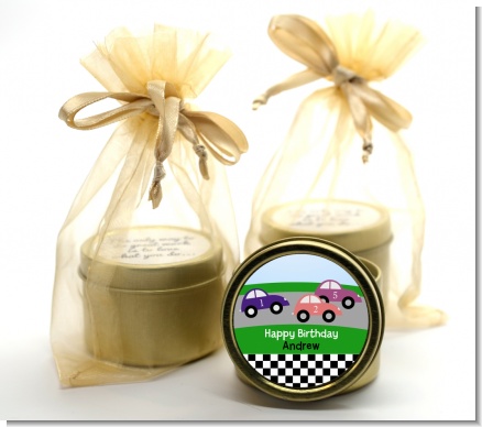 Race Car - Birthday Party Gold Tin Candle Favors