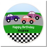 Race Car - Round Personalized Birthday Party Sticker Labels