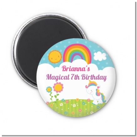 Rainbow Unicorn - Personalized Birthday Party Magnet Favors