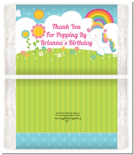 Rainbow Unicorn - Personalized Popcorn Wrapper Birthday Party Favors