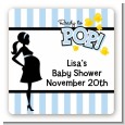 Ready To Pop Blue - Square Personalized Baby Shower Sticker Labels thumbnail