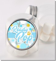 Ready To Pop Blue Gold - Personalized Baby Shower Candy Jar
