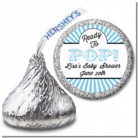 Ready To Pop Blue Stripes - Hershey Kiss Baby Shower Sticker Labels