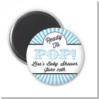 Ready To Pop Blue Stripes - Personalized Baby Shower Magnet Favors