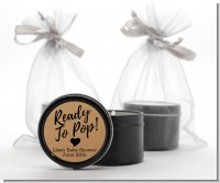 Ready To Pop Brown - Baby Shower Black Candle Tin Favors