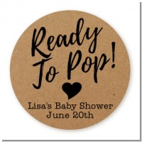 Ready To Pop Brown - Round Personalized Baby Shower Sticker Labels