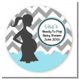 Ready To Pop Chevron Gray and Aqua - Round Personalized Baby Shower Sticker Labels thumbnail