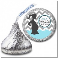 Ready To Pop Chevron Gray and Aqua - Hershey Kiss Baby Shower Sticker Labels