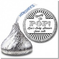 Ready To Pop Gray Stripes - Hershey Kiss Baby Shower Sticker Labels