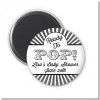 Ready To Pop Gray Stripes - Personalized Baby Shower Magnet Favors