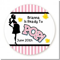 Ready To Pop Pink - Round Personalized Baby Shower Sticker Labels