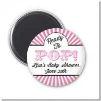 Ready To Pop Pink Stripes - Personalized Baby Shower Magnet Favors