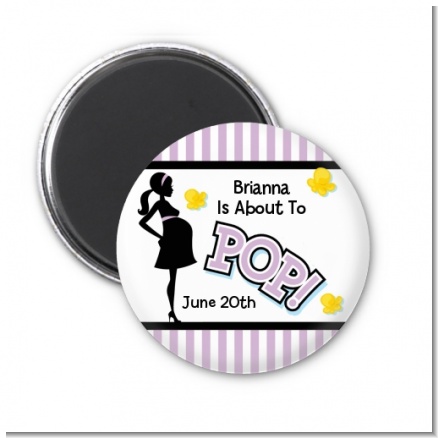 Ready To Pop Purple - Personalized Baby Shower Magnet Favors
