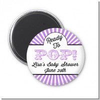 Ready To Pop Purple Stripes - Personalized Baby Shower Magnet Favors