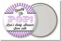 Ready To Pop Purple Stripes - Personalized Baby Shower Pocket Mirror Favors