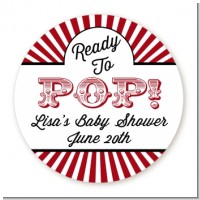 Ready To Pop Red - Round Personalized Baby Shower Sticker Labels