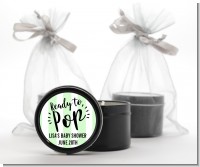 Ready To Pop Stripes - Baby Shower Black Candle Tin Favors