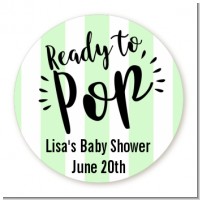 Ready To Pop Stripes - Round Personalized Baby Shower Sticker Labels